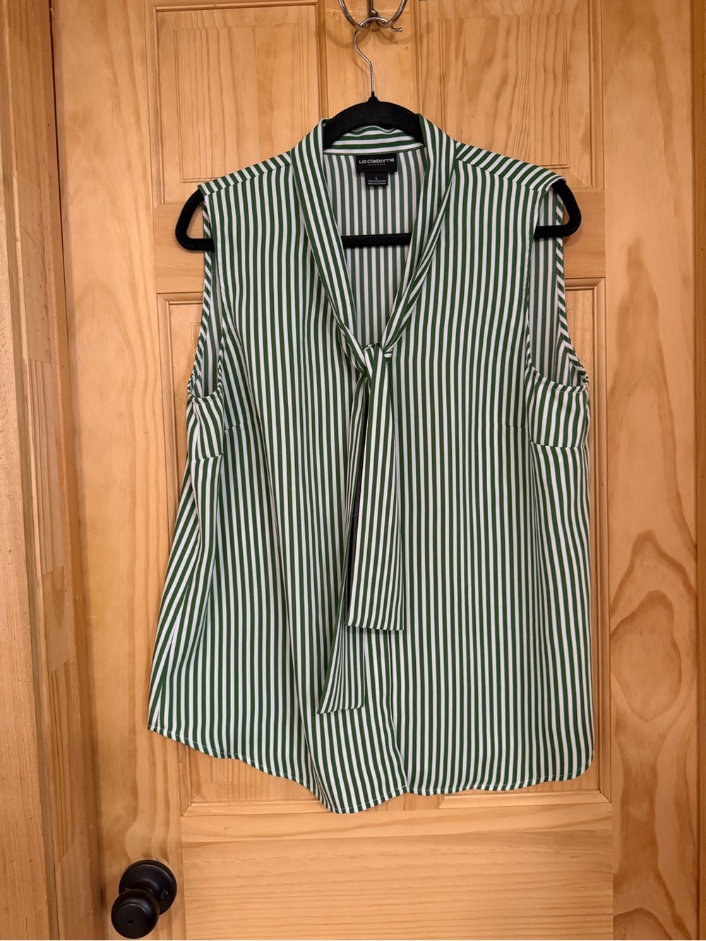 Liz Claiborne Green & White Striped Tie-Neck Sleeveless Top